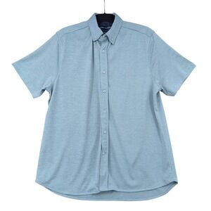 Report Collection Mens Flex Knit Short Sleeve Button Down Shirt Blue Slim Fit L